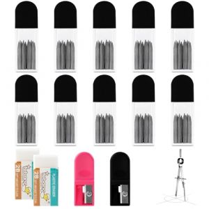 Lvjkes 100 pi&egrave;ces Recharge pour boussole,mines de rechange pour compas 2B (diam&egrave;tre 2 mm) longueur 2 cm,avec gomme et taille-crayon pour dessins math&eacute;matiques,marqueurs pour le travail du bois,style 1 (xianxinbaishunshangmaoyouxiangongsi, neuf)