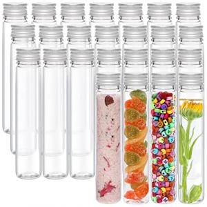 Kurtzy Tubes à Essai Plastique Transparent avec Bouchon à Vis et Brosse de Nettoyage (25 Pcs) 125 ML - Eprouvettes Réutilisables Transparentes pour Bonbons, Fêtes, Liquide, Sel de Bains et Perles (Tinyyo Europe, neuf)