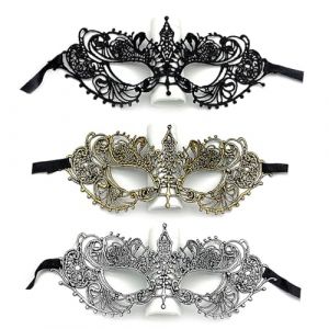 Votvlog Masque de Venise 3 Pièces, Masque Noir pour Costume de Mascarade, Masque Noir à Yeux Sexy pour Mardi Gras, Masque de Mascarade en Dentelle pour Femme, Masques de Bal pour Femme Halloween (Brussig Thomas, neuf)