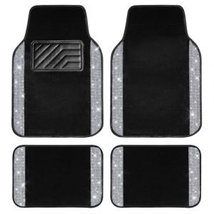 CAR PASS Bling Diamond Lot de 4 Tapis de Sol de Voiture avec Strass Brillants, Talonnette antidérapante en PVC, imperméable, Ajustement Universel pour SUV, berline, camionnette, Fille Mignonne et (Flying Banner EU, neuf)