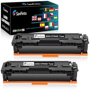 SavFinto 203X Cartouches de Toner Noir de Remplacement pour HP CF540X CF540A 203X 203A Compatible avec HP Color Laserjet Pro MFP M281fdw M281fdn M281cdw M280nw M254nw M254dw M254dn M281 M254 (2 Noir) (Juncheng EU, neuf)