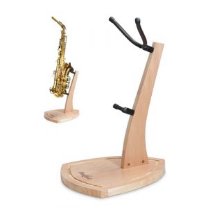Musbeat Support de saxophone en bois avec base lourde fabriquée à la main, pied cadeau pour saxophone avec 2 empiècements en silicone souple pour saxophone ténor alto, porte de sol en bois (Musbeat Store, neuf)