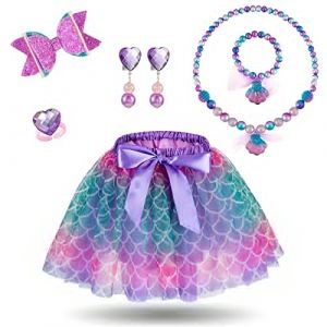 Hifot Deguisement Fille Sir&egrave;ne Princess Enfant,Jupe Tutu Bandeau Bijoux Princesse Enfants Filles Sir&egrave;ne Bracelet Boucles d'oreilles Bague,Sir&egrave;ne Enfant f&ecirc;te Carnaval D&eacute;guisement (Bpeow eu, neuf)
