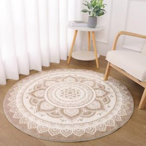 SHACOS Tapis Rond 160 cm Beige Poil Ras Tapis Salon Chambre Antid&eacute;rapant Tapis de Sol D&eacute;coratif Motif Ethnique Boho Tapis Rond Moderne pour Salon Chambre (Shenzhen MJ Shopping Co.,Ltd., neuf)