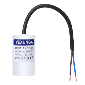 VEXUNGA CBB60 AC Condensateur 8uF 450V Condensateurs de Démarrage Moteur Volet Roulant 8MFD 450VAC SH 35x68MM 50/60Hz Avec Fil pour Pompe Piscine (VEXUNGA-FR, neuf)