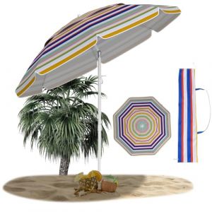 RELAX4LIFE Parasol de Plage Inclinable Protection UV 50+, Parasol Incliné Pliable Portable avec Ancrage pour Sable, Protection Solaire, Sac de Transport pour Plage, Patio, Jardin (RELAX4LIFE, neuf)