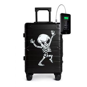 TOKYOTO Valise Cabine Aluminium Noire avec USB L&eacute;g&egrave;re Rigide, Valise Moderne pour Voyager Jeunes et Adolescents Roues Doubles Serrure TSA 55x35x20 Trolley Bagage Cabine &agrave; Main 55x40x20 cm Black Skull (TOKYOTO Luggage, neuf)