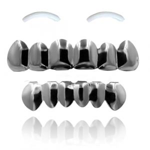 SSyang Grills Dentaires, Hip Hop Teeth Grills Faux Punk Hip Hop Dents Haut en Bas Diamant Strass Dents Grillz Halloween Festival de Musique Party Hip Hop Rapper Costume Accessoire(Pistolet Noir) (luou, neuf)