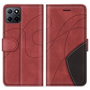 KKEIKO Coque pour Huawei Honor X8 5G / Honor X6 5G, Portefeuille Etui en Cuir PU Coque pour Huawei Honor X8 5G / Honor X6 5G, Antichoc Housse de Protection avec Fente Carte, Rouge (KKEIKO, neuf)