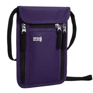 KEAFOLS Portefeuille Passeport Familial Organisateur Documents de Voyage avec RFID Anti&ndash;vol Pochette Tour de Cou Sac de Cou Bloqueur Imperm&eacute;able pour Homme Femme Violet (huasanqian, neuf)