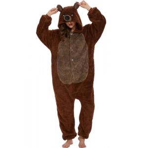 chuangminghangqi Pyjama Barboteuse Combinaison Animal Adulte Unisexe Costume Onesie Sleepwear Jumpsuit Vêtement Nuit Capuche Grenouillère Loungewear Chaud Douce Party Fête Soirée (Ours Brun,M) (chuangminghangqi, neuf)
