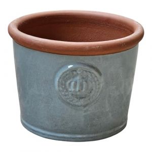 Pot de fleurs - Couronne - En grès émaillé - Blanc, gris, turquoise - 34 cm - 45 cm - Résistant au gel et aux intempéries (gris octobre, 34 cm x 26 cm) (Teramico, neuf)