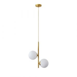 ZTTECH Suspension en verre blanc à 2 lumières Globe, boule en verre blanc et laiton doré matel suspension lustre plafonnier (2 lumières), (shuzhi-2) (YiChangXiongYingDianZiShangWuYouXianGongSi, neuf)