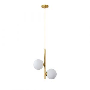 ZTTECH Suspension en verre blanc à 2 lumières Globe, boule en verre blanc et laiton doré matel suspension lustre plafonnier (2 lumières), (shuzhi-2) (ZTTECH, neuf)