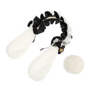 PLAFOPE Déguisement Pour Halloween Accessoires De Costume Avec -tête Oreilles De Lapin Et Queue Cosplay Fête Thématique Et Carnaval Blanc Noir (Comexs, neuf)