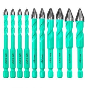 LEKOMESH M&egrave;ches Foret Carrelage Carbure - 10 pi&egrave;ces 6mm*4+8mm*2+10mm*2+12mm*2 Foret Carrelage, Meche Verre pour Bois Plastique Ma&ccedil;onnerie C&eacute;ramique B&eacute;ton Marbre, Tige Hexagonale (lekomesh, neuf)