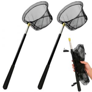 BORDEAG Epuisette Peche, 2 Pièces Épuisette De Pêche Télescopique, Filet Papillon Télescopique, Filet De Pêche Filet Pêche Pliable en Acier Inoxydable, Extensible de 40.5 à 151.5cm (CEANNA, neuf)