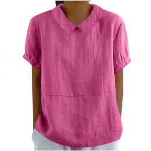 Chemisiers Et Blouses Femme Tunique en Coton Et Lin à Manches Courtes Chic Et ÉLéGant Chemises Couleur Unie Tee Shirt ÉTé Ample Haut Top à Revers LâChe Respirant Blouse Grande Taille Pas Cher Tee (asdkfh(Arriver 5 à 15 jours), neuf)