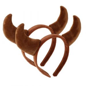DEARMAMY bandeau corne diable Bandeau des cornes de mouton de diable cerceau de cheveux de vache d'Halloween bandeaux d'animaux en peluche en tissu Brun (Liiane, neuf)