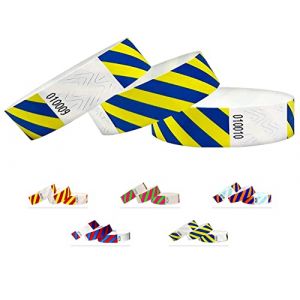 Bracelets d'identification Tyvek 19 mm, Rayé, 500 pièces, Bracelets événementiels (Bleu-Jaune, 500 Pack) (EVENTITEMS, neuf)