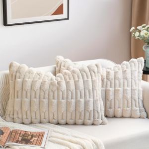 ZWJD Lot de 2 Housse Coussin Beige 40x60 Fausse Fourrure Coussin Canape Douce Moelleuse Housse de Coussin Moderne Décoration pour Salon,Canapé,Chambre à Coucher, Décoration de Voiture (ZWJD-EU, neuf)