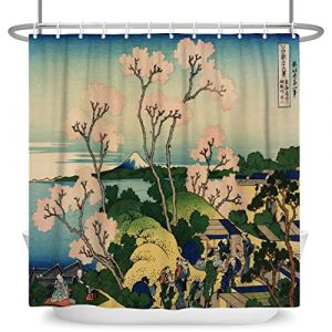 SDOTPMT 140x183cm Japonais Paysage Rideau de Douche Cerise Fleur Ukiyo-e Kanagawa Mont Fuji Orient Traditionnel Ethnique Animé pour Salle de Bains Polyester avec Crochets (SDOTPMT, neuf)