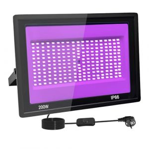 Tkdaksy 200W Lumiere Noire LED, IP66 Etanche Projecteur lumière noire UV, 395-400 nm Projecteur lumière noire Avec interrupteur pour fête lumineuse, Halloween, Body Painting, Bar, Aquarium, Halloween (Aafhi for Quality Store, neuf)
