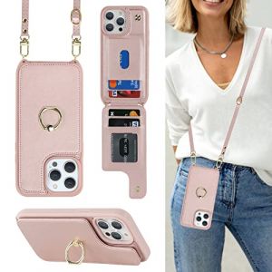 Cavor Coque Compatible avec iPhone 14 Pro Max Etui avec Cordon,Flip Portefeuille &Eacute;tui en Cuir,[4 Porte Cartes][Support B&eacute;quille Rotatif] - Or Rose (Copmob, neuf)