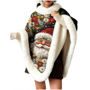 Cape De No&euml;l Pour Femmes,Manteau Cape Femme Chaud En Polaire Epaiss&eacute;,Veste En Velours San Manches Christmas,Costume De Cosplay Pour F&ecirc;te Carnaval,V&ecirc;tements De Maison &Agrave; Imprim&eacute; De No&euml;l Amusant (Wyongtao❖, neuf)
