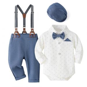 Volunboy B&eacute;b&eacute; Gar&ccedil;on Costume Gentleman, Noeud Papillon Chemise + Pantalon + Chapeau B&eacute;ret 5 Pi&egrave;ces(Taille 66,6-9 mois,Bleu Fonc&eacute; (Volunboy, neuf)
