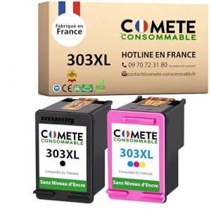 COMETE, Fabriquée en France - 303XL - 2 Cartouches d'encre Compatibles avec HP 303 XL - pour HP Envy Photo 6220 6230 7130 7220 7830 7900 Tango X - sans Affichage du Niveau d'encre (Noir et Couleur) (comete consommable, neuf)