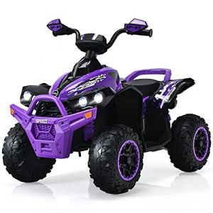 COSTWAY Quad Electrique Enfants Panneau de Commande,Voiture Électrique Enfants Musique & Lumières LED,Pédale & Klaxon,Démarrage Lent,Charge 35kg Enfants de 3-8 Ans(Violet)TQ10114DEFR 94x60x73cm (FDS GmbH, neuf)
