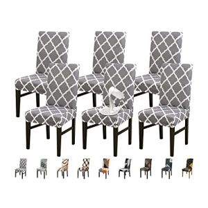 Jaotto Housse de Chaise 6 Pièces Imperméable Housse de Chaise Salle à Manger 6 Pièces Couverture de Chaise Extensible Universel Facile à Installer pour Restaurant Cuisine Decoration,Géométrie Grise (Jaotto, neuf)