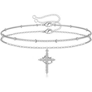 FDEETY Or 18K Mini Bracelet Croix Cha&icirc;ne en Acier Inoxydable Cuivre Avec Zirconium Respectueux de l'Environnement Cuivre Micro Zirconia Bracelet Croix Cadeau Recommand&eacute; Tr&egrave;s Low Profile (ZENITH SHOP, neuf)