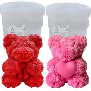 Moules en silicone ours 3D Moule de Ourson Bougie,moule &agrave; bougie fleur,moules &agrave; couler,DIY cadeaux d'anniversaire,moules &agrave; savon,moules &agrave; pl&acirc;tre,bougies parfum&eacute;es D&eacute;coration de g&acirc;teaux（S+S) (JDH Silicone FR, neuf)