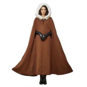 BEAUTELICATE Cape à Capuche Longue Manteau Poncho Laine Vintage Chaude pour Femme Mariée Mariage De Hiver Costume de Noël Halloween Médiévale Carnaval Deguisement 140cm, Marron (BEAUTELICATE-FR, neuf)