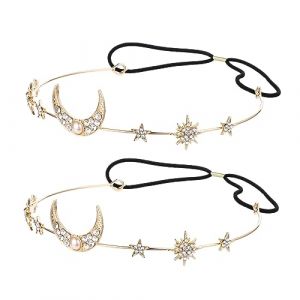 LIFKOME 2 pi&egrave;ces Bandeau Cheveux Femme Perl&eacute; &Eacute;toile Lune Accessoire Mariage Strass &Eacute;l&eacute;gant pour Mari&eacute;e et Demoiselle Honneur L&eacute;ger et Confortable F&ecirc;te et Usage Quotidien (Yaeerang, neuf)