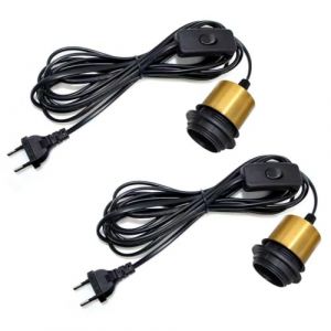 2PCS Douille E27 avec Interrupteur, Support Ampoule E27, 5M C&acirc;ble Lampe &agrave; Suspension avec Prise, Douille Ampoule, Luminaire Suspension avec Interrupteur pour DIY Cr&eacute;ativit&eacute; Abat Jour, Or (LQUNFYL, neuf)