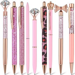 TIESOME 9 Pièces Cute Ballpoint Pens Set, violet Fancy Stylos Bling Glitter métal pour la journalisation à l'encre noire stylos rétractables cadeau pour les femmes filles demoiselle (rose) (Tmiao, neuf)
