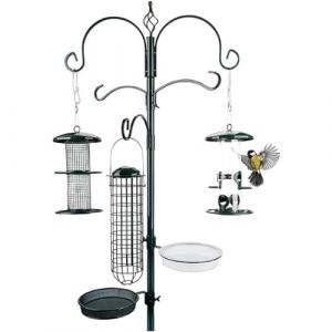Mangeoire Oiseaux Exterieur I Station d'alimentation De Qualit&eacute; Sup&eacute;rieure - Noir, Vert en M&eacute;tal Rev&ecirc;tu par Pulv&eacute;risation - Kit Complet avec Colonne d'alimentation (235cm). (G&ouml;rges Markenwelt, neuf)