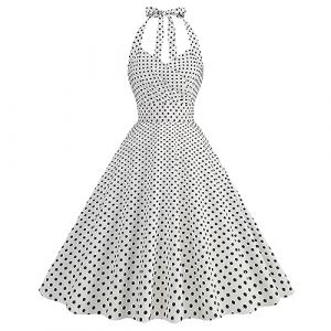 PINTUTU Robe Vintage Ann&eacute;es 50 Femme Retro Rockabilly Pin Up &Eacute;l&eacute;gante Robes sans Manche Dos Nu D&eacute;collet&eacute; en C&oelig;ur Polka Dot Trap&egrave;ze Mariage Cocktail Soir&eacute;e F&ecirc;te C&eacute;r&eacute;monie D&eacute;contract&eacute;e au Genou Midi (PINTUTU SEXY, neuf)