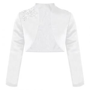 Freebily Enfant Filles Mariage Communion Bapt&ecirc;me Bol&eacute;ro Demoiselle d'honneur &agrave; Manches Longues Bapt&ecirc;me Bolero 3-12 Ans Fleuri Blanc 15-16 Ans (MissPretty, neuf)