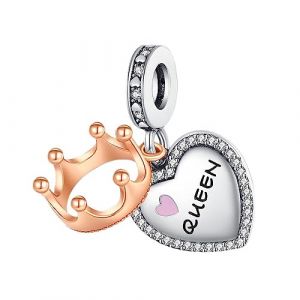 Charmes Cœur de la Reine et suspension de la Couronne pour Bracelets - Charms de Perles ajourées en Argent Sterling 925, charmes de Coeur d'amour pour Bracelets et Colliers pour Femmes Filles (BEEUVIP fr, neuf)