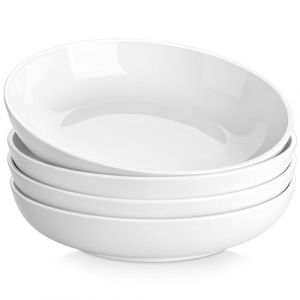 MALACASA Série REGULAR 1680ml Assiettes à Pâtes en Porcelaine, Assiettes Creuses, Service de Bols à Salade 4 Pièces, Blanc avec Bord Noir (MALACASA OFFICIAL STORE, neuf)