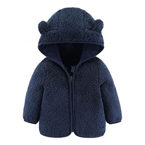 Manteau en Polaire pour Bébé Fille Veste à Capuche, Manteau Bébé Fille Veste Hiver Enfant Manteaux à Capuche au Rayure Blouson Hiver Vetements Bebe Fille Chaud Veste Polaire Enfant Automne (Wtouhe, neuf)