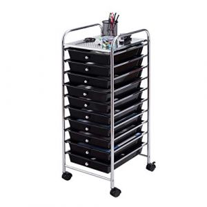 Giantex 10 Tiroirs Chariot de Rangement, Tour de Rangement Bureau sur roulettes, Desserte à roulettes Verrouillables avec Cadre Métal, Idéal pour Bureau, Salon, Chambre, 63x37x87CM (Noir) (GIANTEX, neuf)