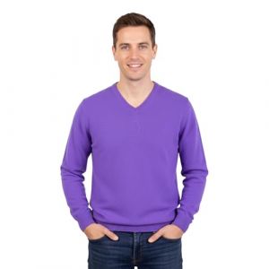 Marenza Col en V pour Homme &agrave; Manches Longues en Cachemire en Soie fabriqu&eacute;e en Italie, Aubergine, XL (Bo.MA., neuf)