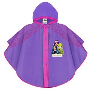 PERLETTI Cape de Pluie Rainbow High pour Enfant Fille 3/6 Ans - Poncho Lilas Fuchsia Imperm&eacute;able avec Capuche et Boutons Pression - Manteau EVA avec Inscriptions Color&eacute;es Fillette (3-6 Ans, Violet) (PERLETTI, neuf)