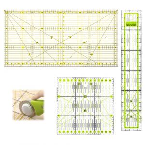 CATELL 3 Pcs Regle Couture, Regle Patchwork Couture 5 x 30 cm/15 x 15 cm/15 x 30 cm R&egrave;gle de Couture Transparente R&egrave;gle Couture avec &Eacute;chelle et Indications D'angles pour Patchwork Quilting Couture (JRD-EU, neuf)