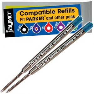 Jaymo - 2 - Recharges de stylos compatibles Parker® avec gel bleu. Écriture lisse allemande .7mm pointe moyenne et encre. # 30526PP (Cottage Mills UK, neuf)